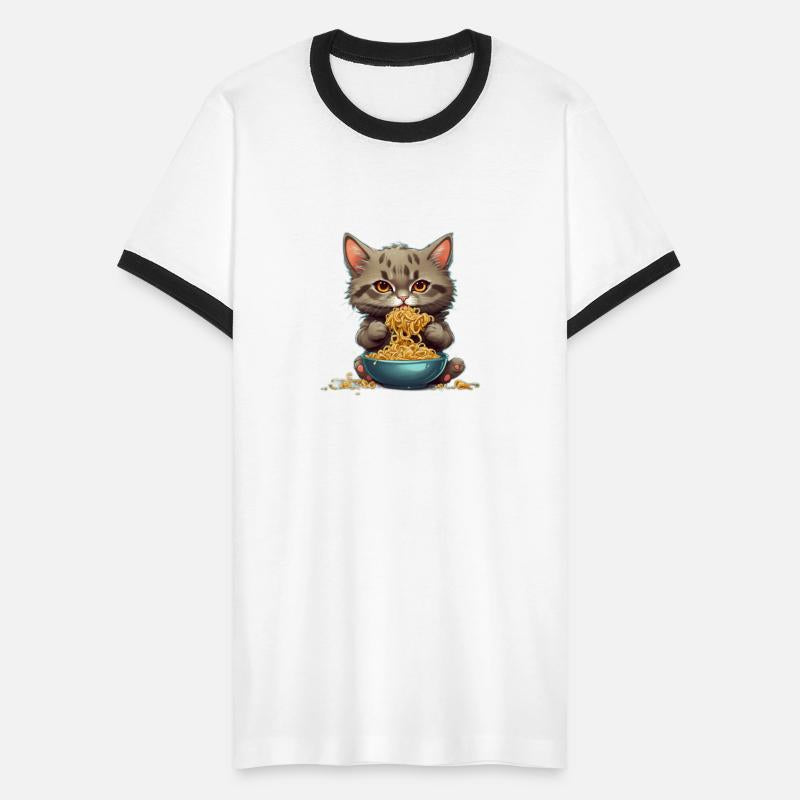 A cat eats pasta shirt