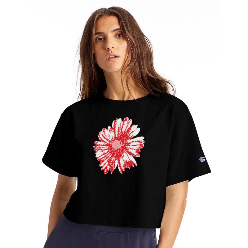 a drawing of a red flower on a white background