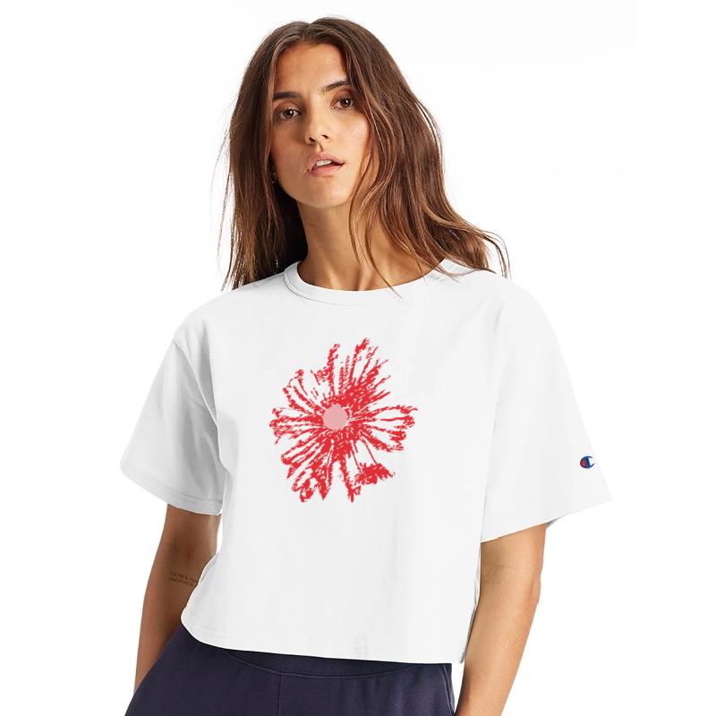 a drawing of a red flower on a white background