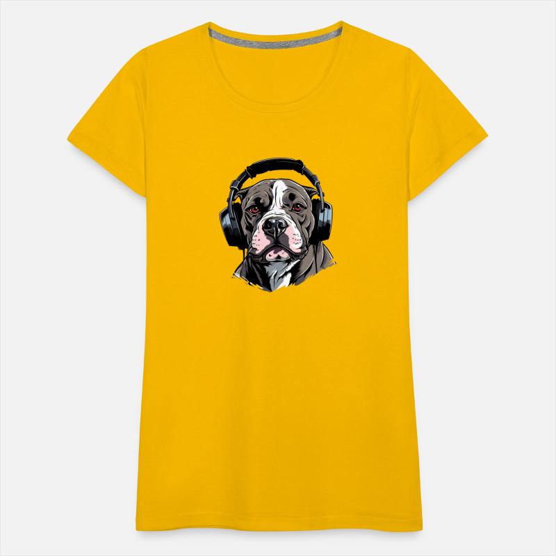 American bully wearing headset artsy design