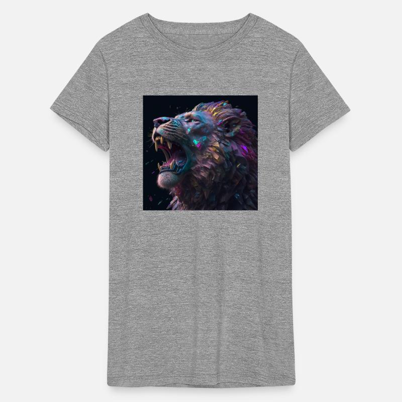 Art a huge cyberpunk lion roaring colorful gems