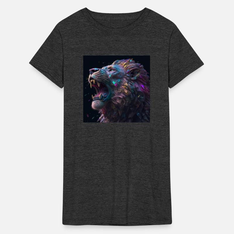 Art a huge cyberpunk lion roaring colorful gems