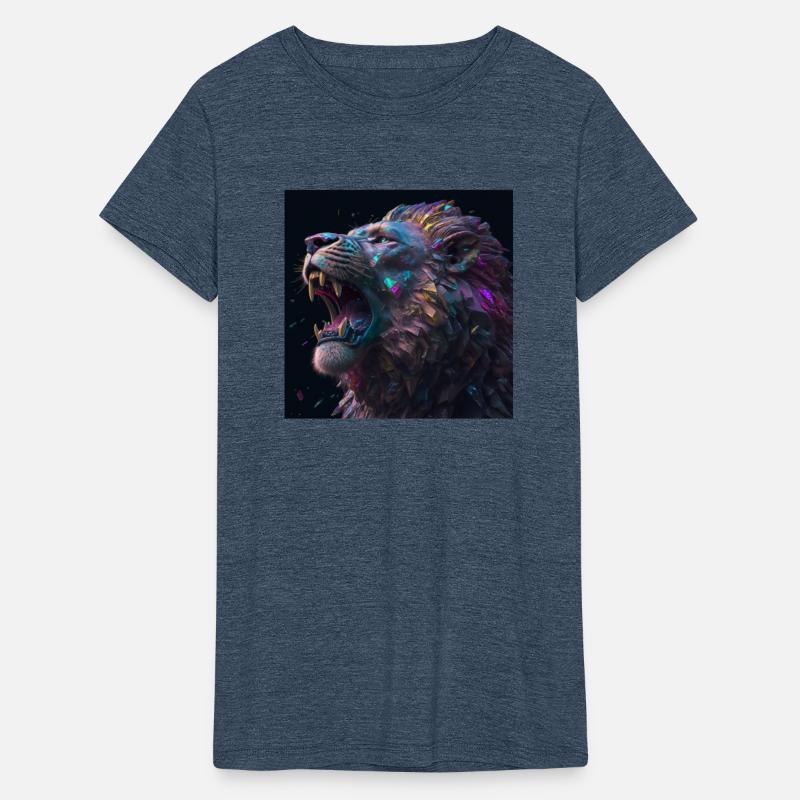 Art a huge cyberpunk lion roaring colorful gems