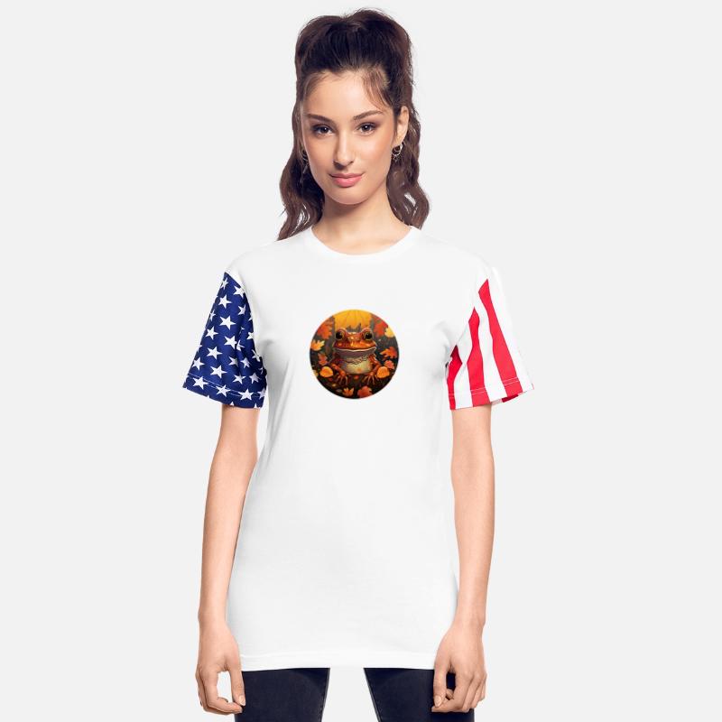 Autumn frog on colorful leaves in the sunset: A