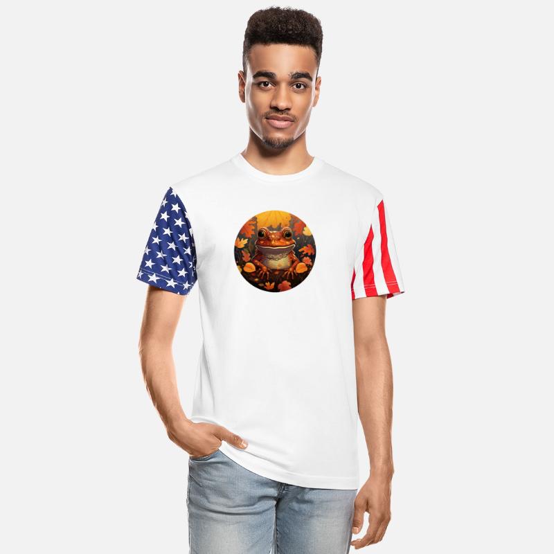 Autumn frog on colorful leaves in the sunset: A