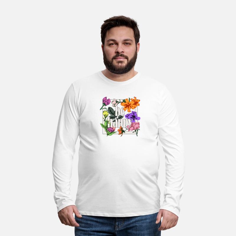 Be Happy greeting on blooming garden flowers