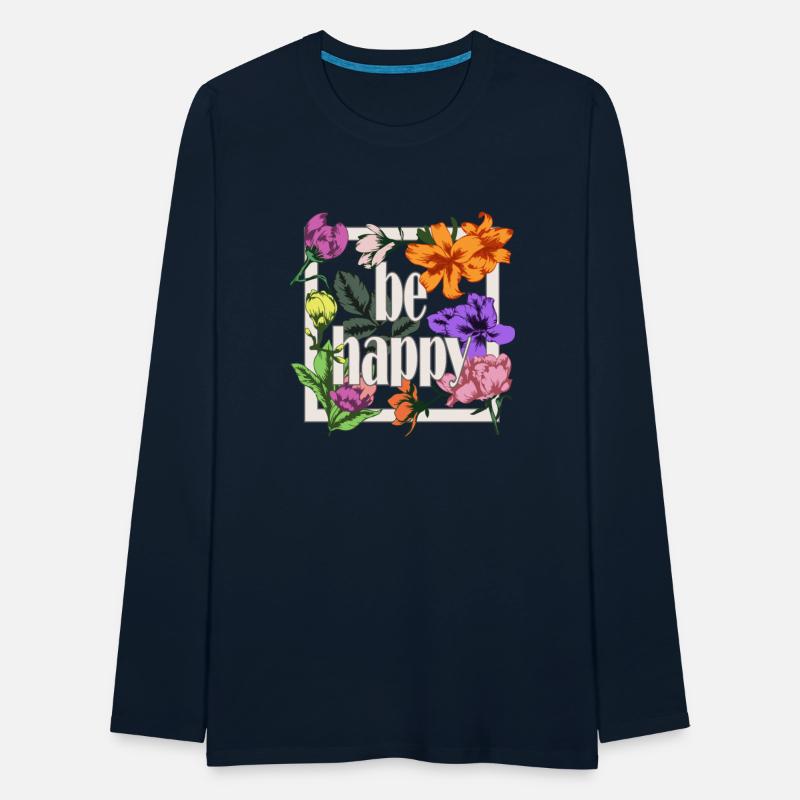 Be Happy greeting on blooming garden flowers