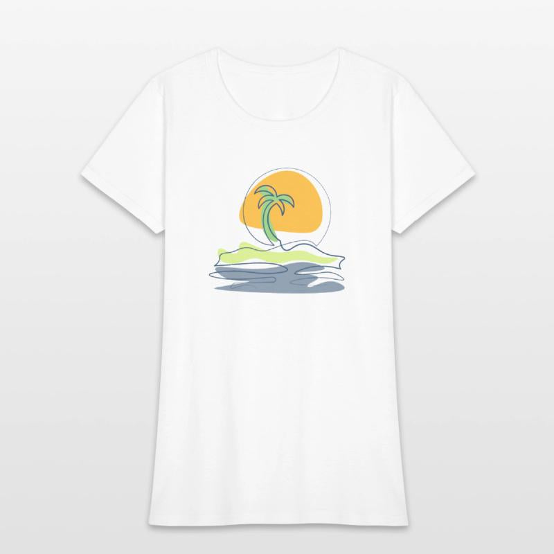 Beach scene with lonely palm tree on island