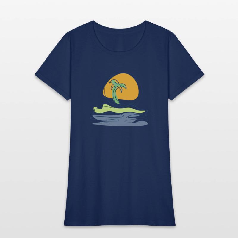 Beach scene with lonely palm tree on island