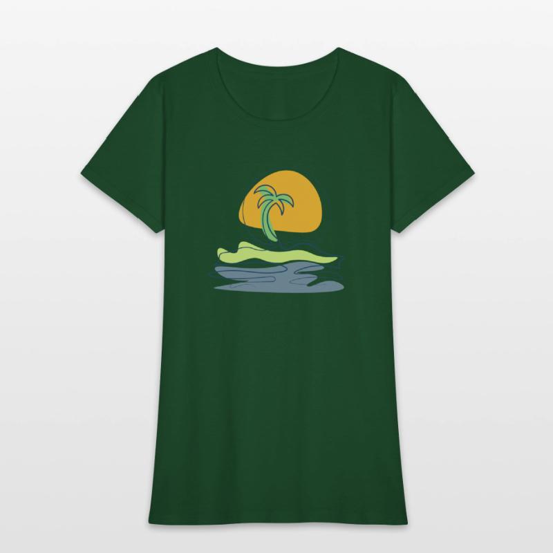 Beach scene with lonely palm tree on island