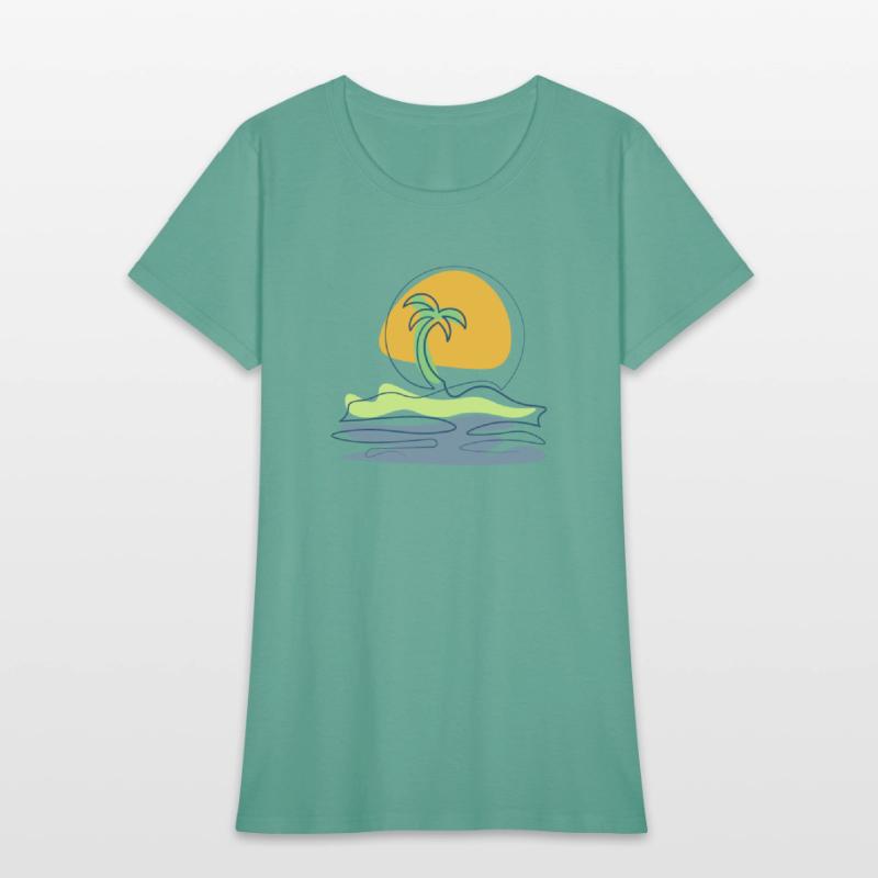 Beach scene with lonely palm tree on island