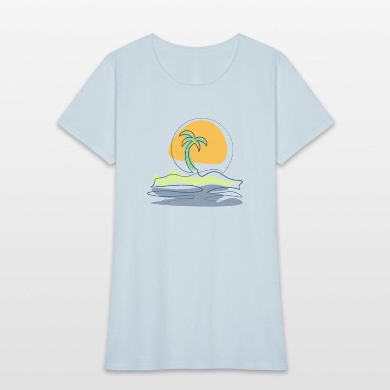 Beach scene with lonely palm tree on island