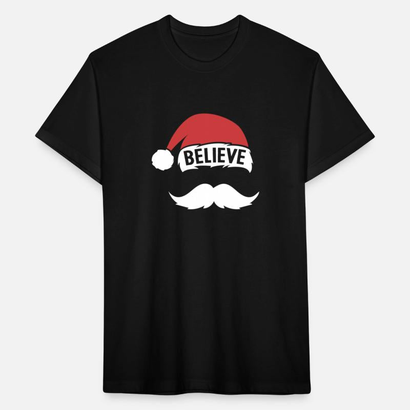 Believe Santa Hat Cap White Mustache Family Xmas