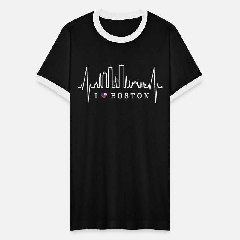 Boston Skyline Heartbeat Silhouette Heart US Love