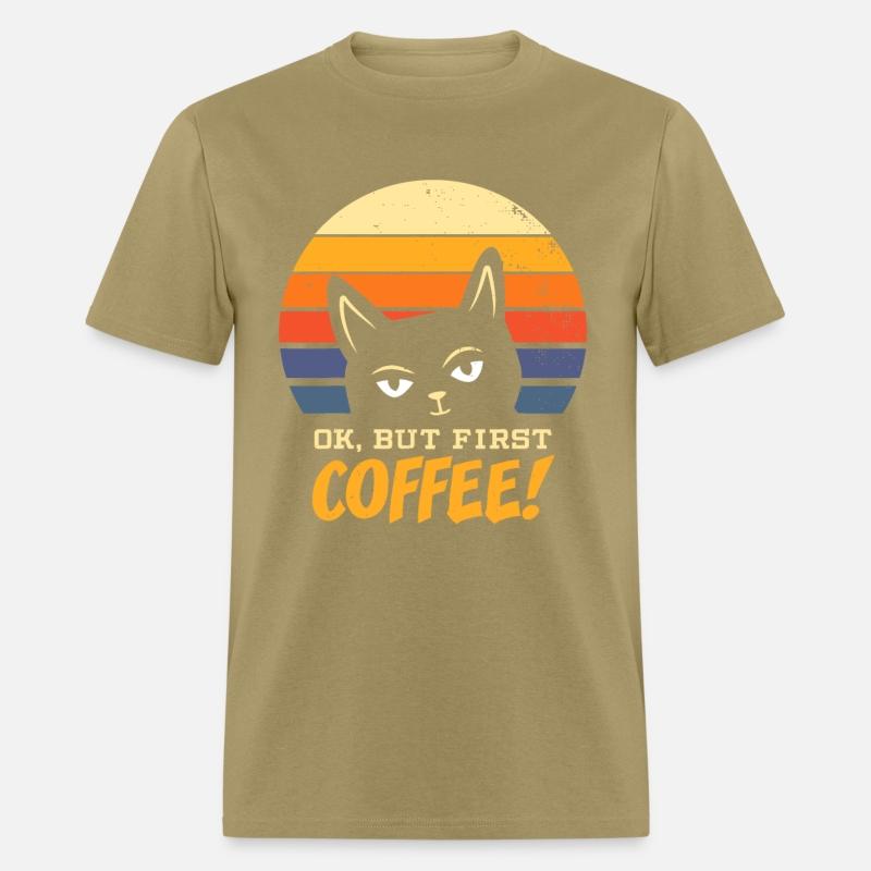 Cat Ok But First Coffee Morning Grouch Kitten Retr