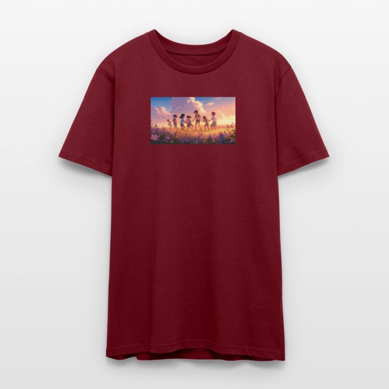 Children Holding Hands in Sunset Field