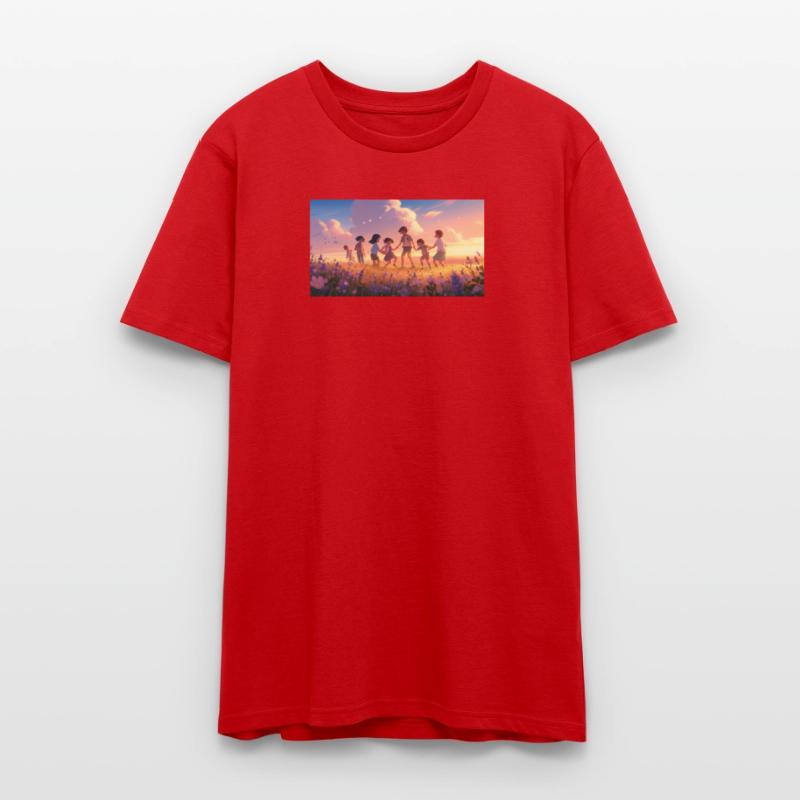 Children Holding Hands in Sunset Field