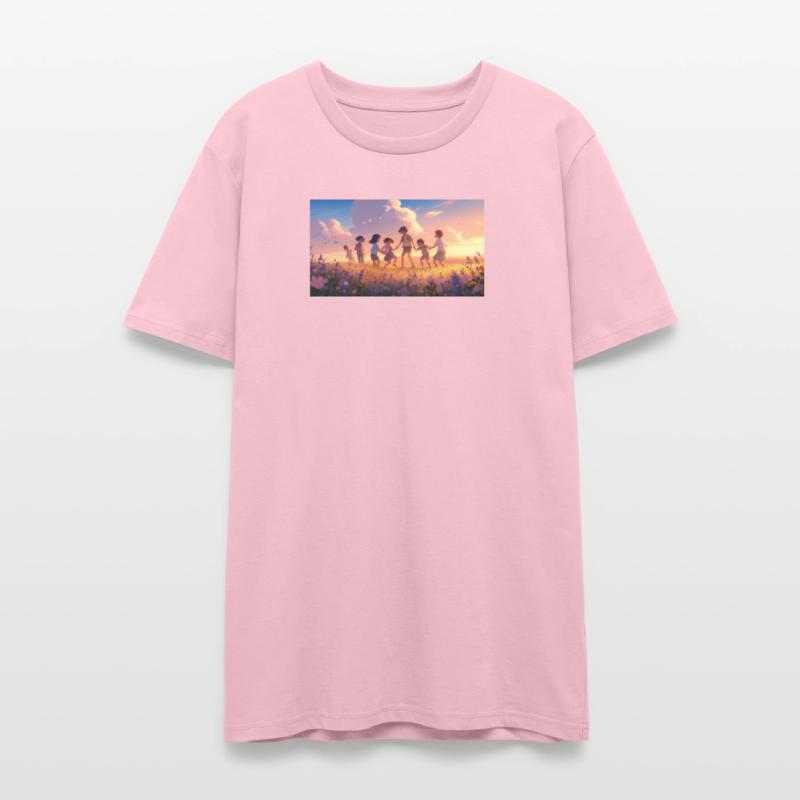 Children Holding Hands in Sunset Field