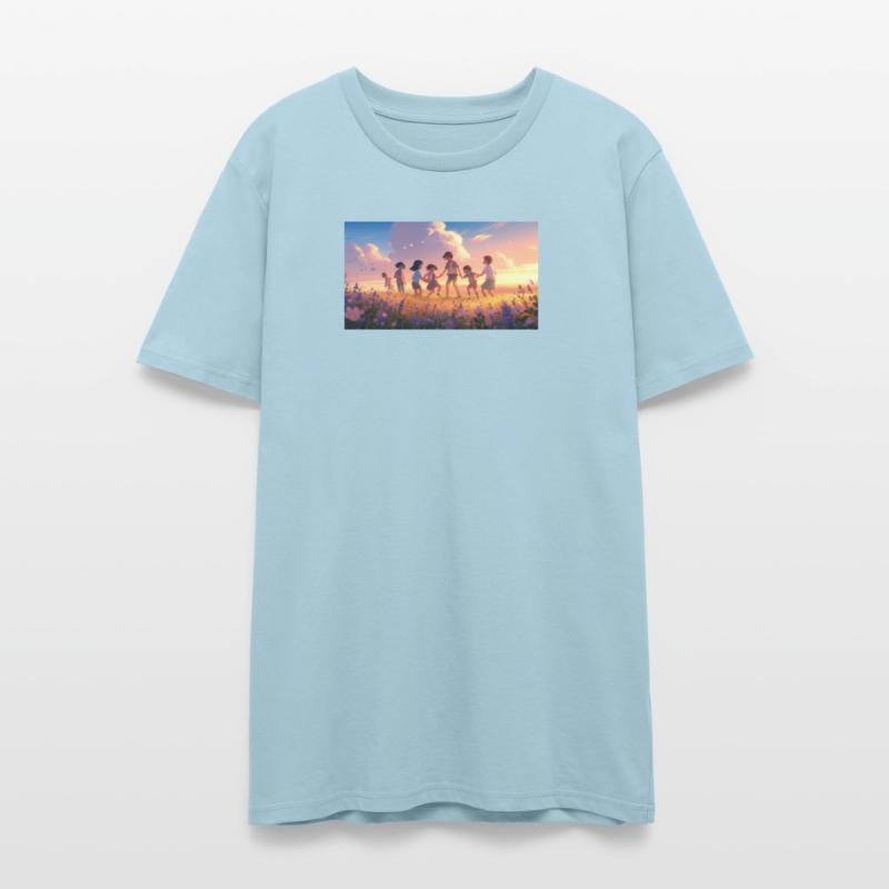 Children Holding Hands in Sunset Field