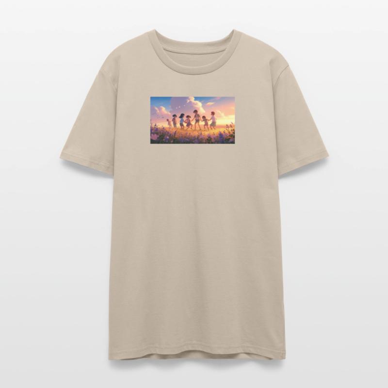 Children Holding Hands in Sunset Field