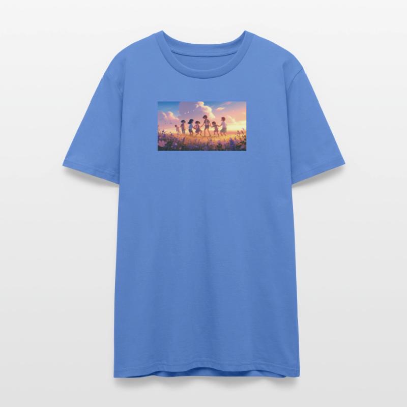 Children Holding Hands in Sunset Field