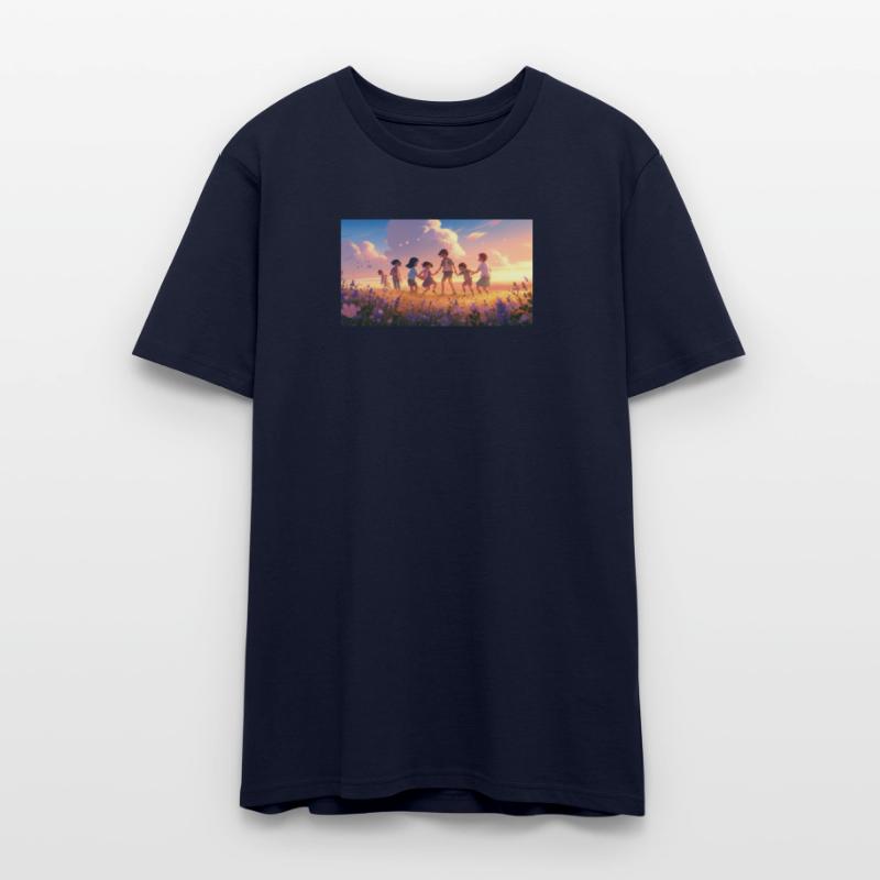 Children Holding Hands in Sunset Field