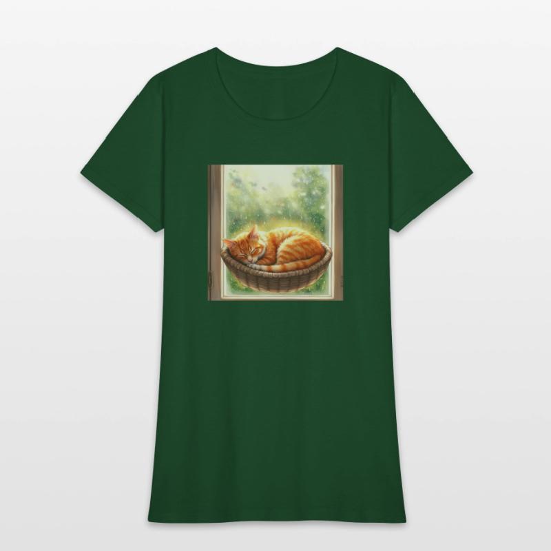 Cozy Cat Napping by Window Scene