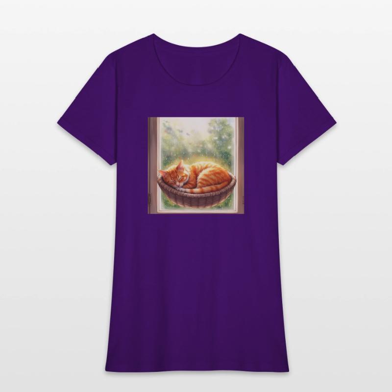 Cozy Cat Napping by Window Scene