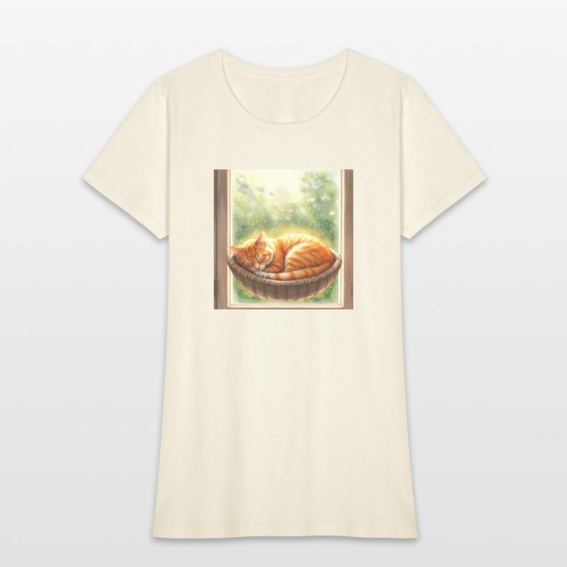 Cozy Cat Napping by Window Scene