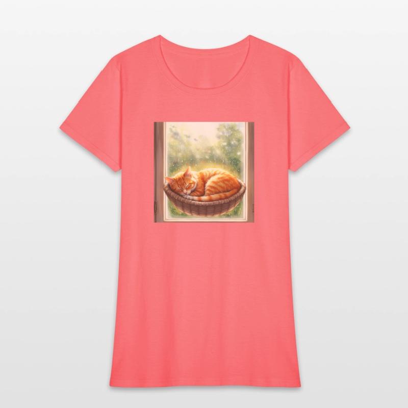 Cozy Cat Napping by Window Scene