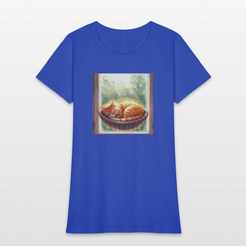 Cozy Cat Napping by Window Scene