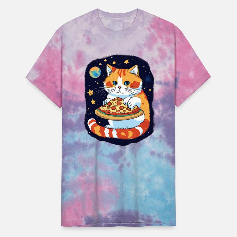 cute cat enjoying a slice of pizza on the space