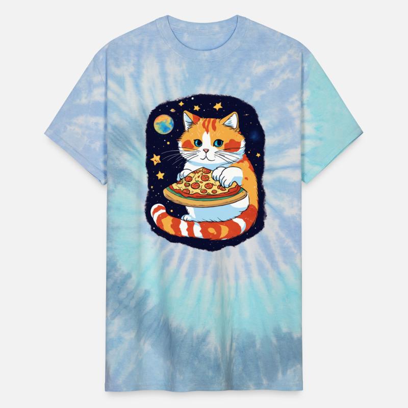 cute cat enjoying a slice of pizza on the space