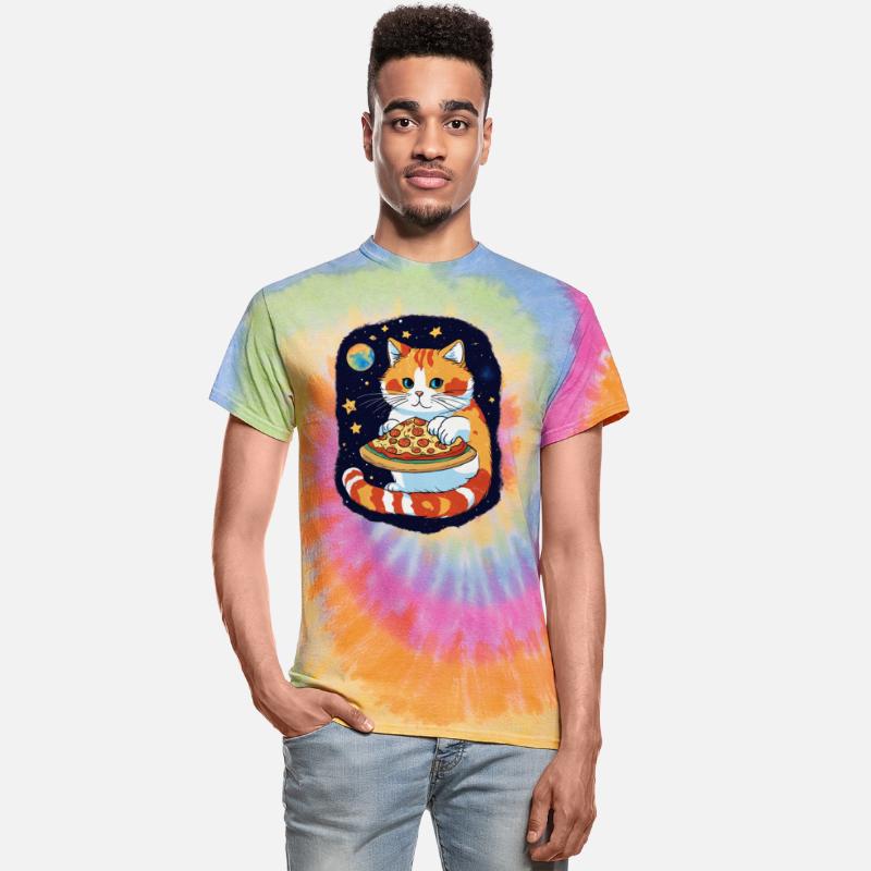 cute cat enjoying a slice of pizza on the space