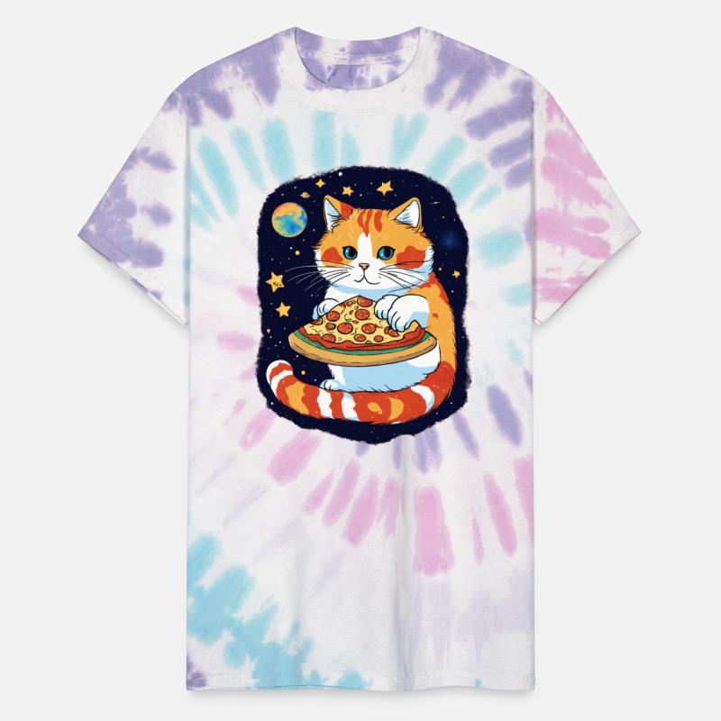 cute cat enjoying a slice of pizza on the space