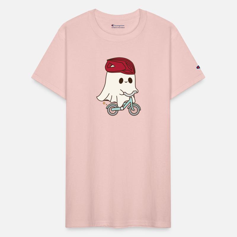 Cute halloween ghost riding a bike