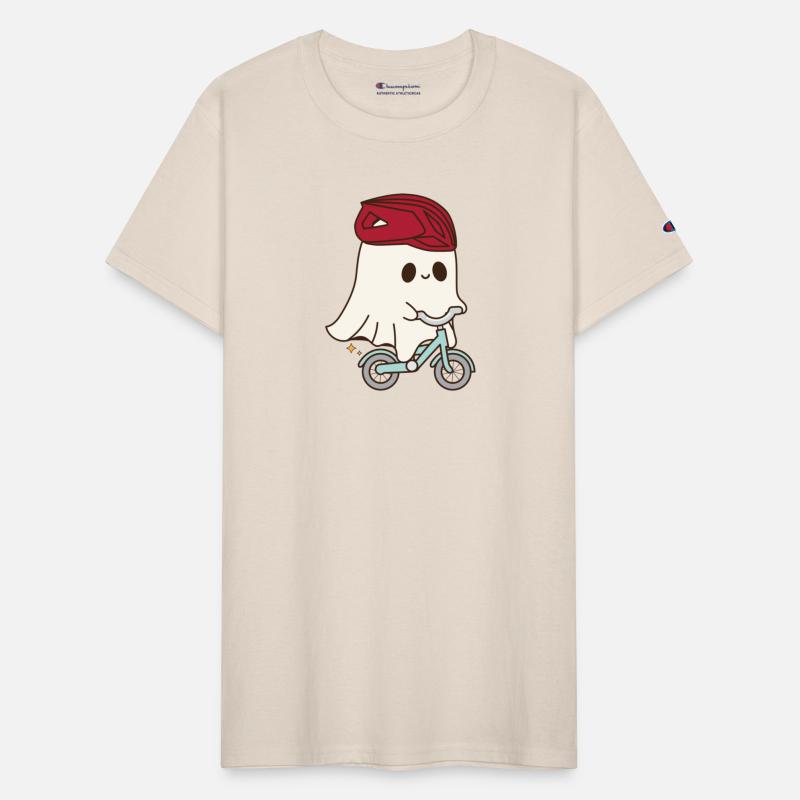 Cute halloween ghost riding a bike