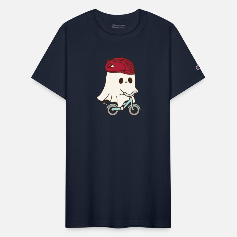 Cute halloween ghost riding a bike