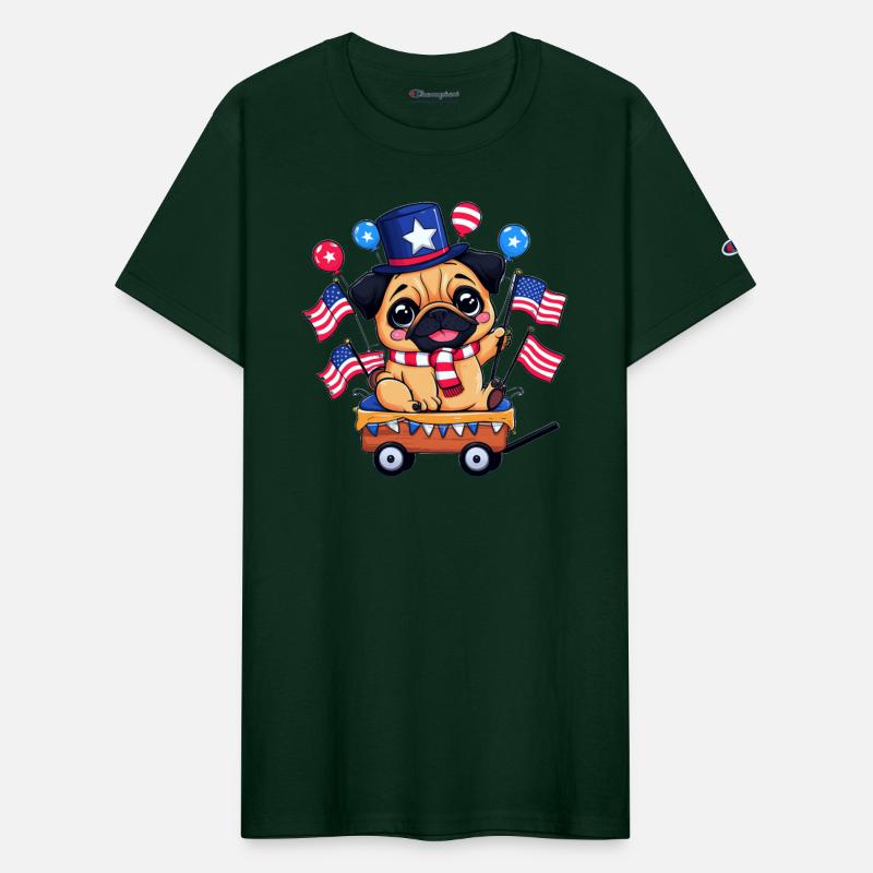 Cute Pug Parade Car Us Flag American Star Hat