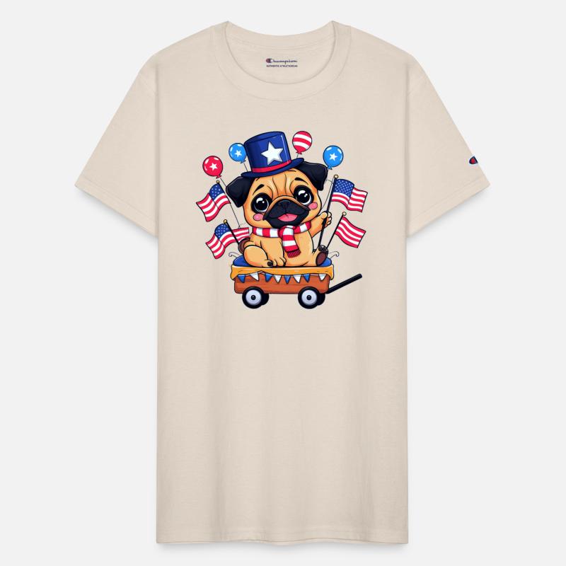 Cute Pug Parade Car Us Flag American Star Hat